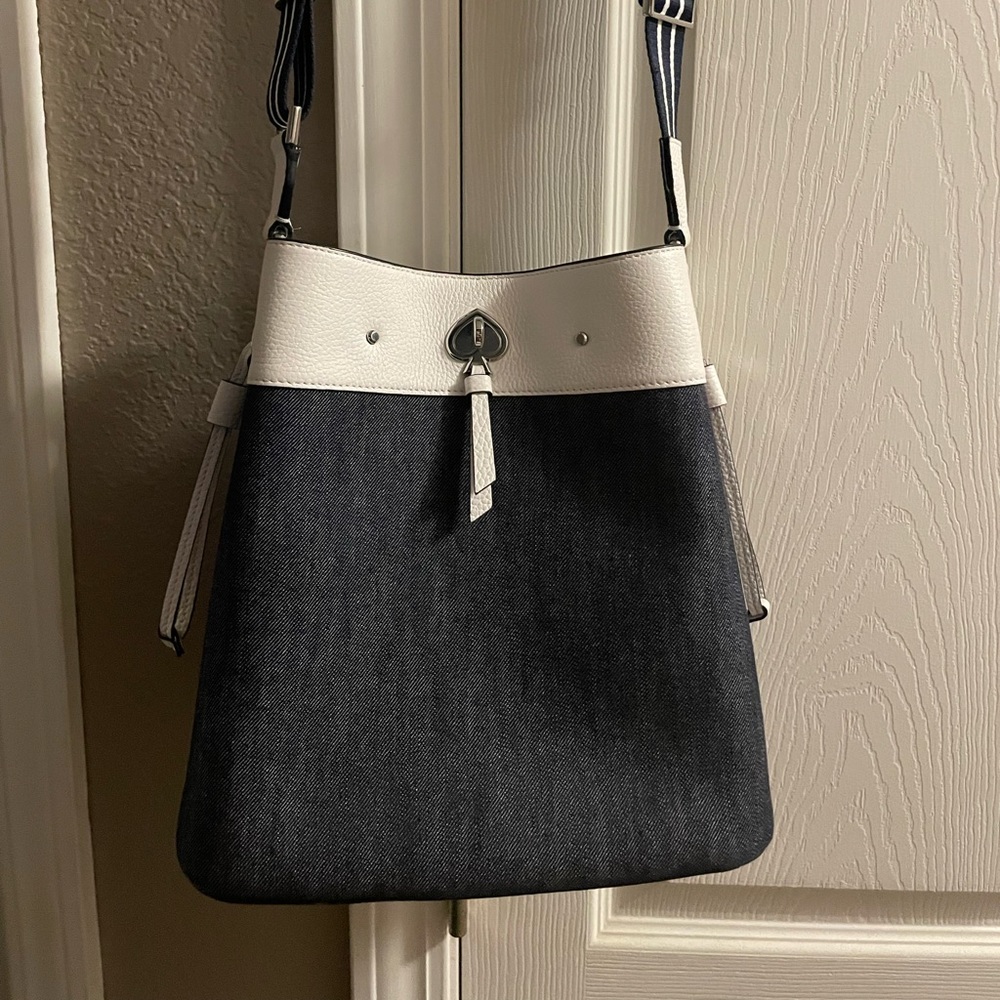 Kate Spade denim and white adjustable shoulder strap